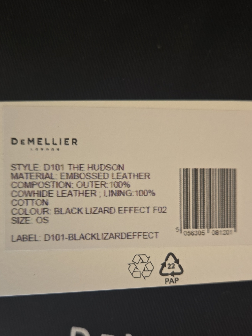 DeMellier "The Hudson" Black Lizard Effect Leather with Gold Hardware NWT - Picture 6 of 9